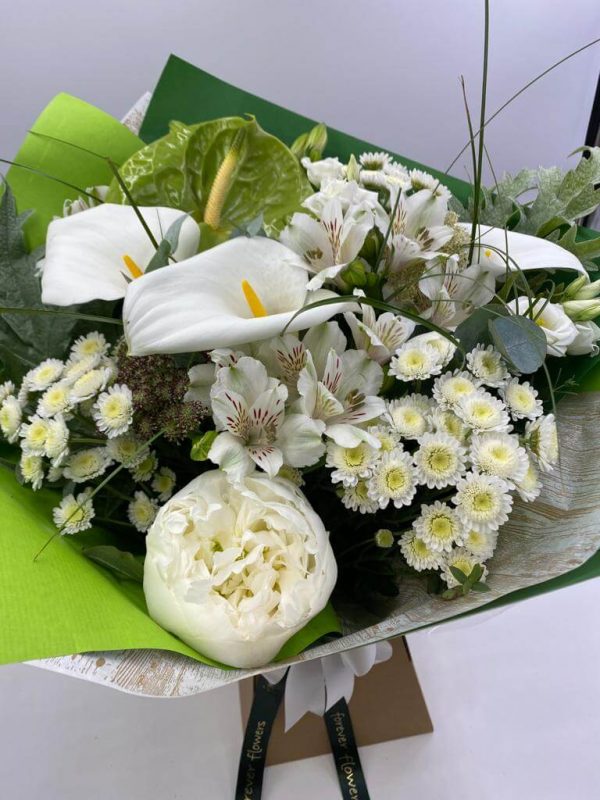 Classic white hand tied bouquet forever flowers